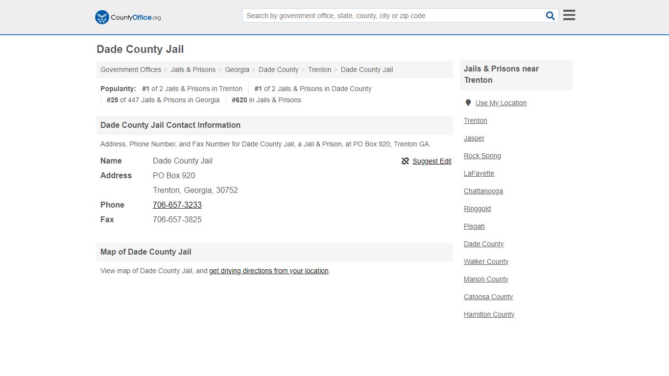 Dade County Jail - Trenton, GA (Address, Phone, and Fax)
